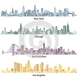 Abstract colored illustrations of urban United States of America skylines