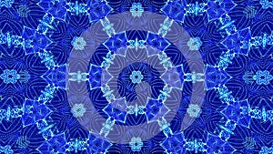 Abstract colored kaleidoscope patterns. Geometric animation background. Glow lines symmetrical kaleidoscope structure