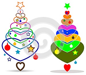 Abstract colored x mass tree with love heart