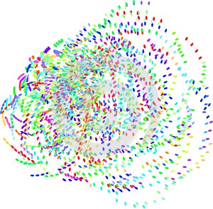 Abstract colored motion, particle or random shape pattern. Dust, design, texture & mosaic.
