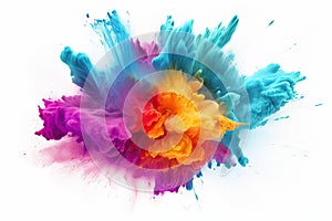 Abstract colored paint explosion isolated on white background. Colorful cloud of ink, Explosion of colored powder on a white