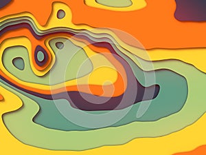 Abstract colored paper cut art background design for website template. Topography map concept. 3d rendering