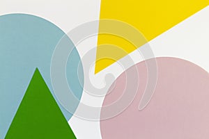 Abstract colored paper texture background. Minimal geometric shapes and lines in green, yellow, blue, pink colors