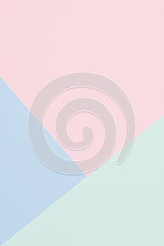 Abstract colored paper texture background. Minimal geometric shapes and lines in light blue, pastel pink, green colors