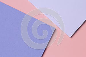 Abstract colored paper texture background. Minimal geometric shapes and lines in light blue, pastel pink, purple colors