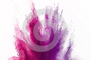 Abstract of colored powder explosion on white background. Freeze