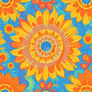Abstract colored rainbow background. 60\'s Retro floral Pattern. A psychedelic flower. Retro summer pattern