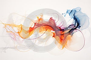 abstract colored smoke on a white background, for use in design, Abstract watercolor drawing on a paper image, AI Generated