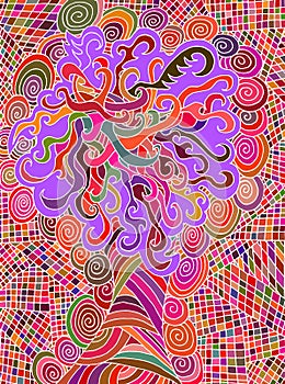 Abstract colored tree on a multi-colored background