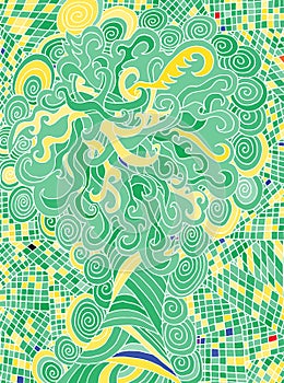 Abstract colored tree on a multi-colored background