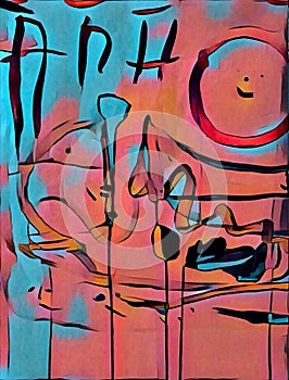 Abstract colorful acrilic painting with splash,flow down, drips, smile and lettering