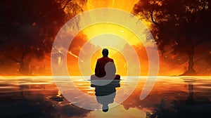 abstract colorful background with buddha with closed eyes with copy space. meditation buddhism. AI.