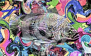 abstract colorful background with fish in the aquarium