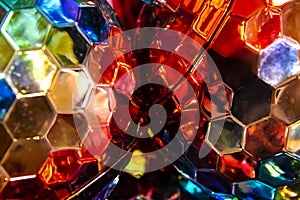 Abstract colorful background of hexgons in different colors with bokeh effect