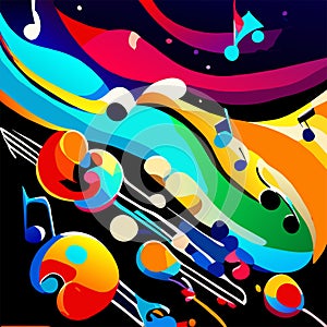 abstract colorful background with music notes and swirls, vector illustration AI Generated