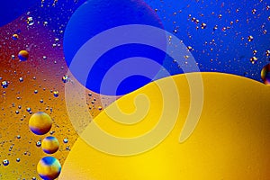 Abstract colorful background of oil circles. Oil in the water surface circles, water foam and oil bubbles.