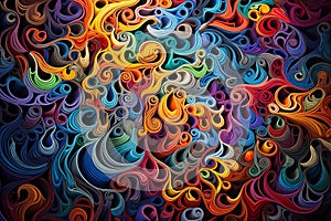 Abstract colorful background. Psychedelic fractal texture from spirals and curls of different colors