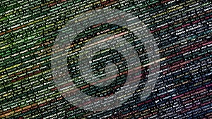 Abstract colorful blinking and changing lines of a programing code on a dark background background. Animation. Concept