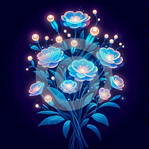 Abstract colorful blue flowers on black background