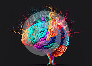 Abstract colorful brain with color splashes background