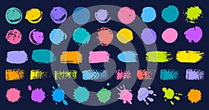 Abstract colorful brush strokes set splashes collection color drop spot paint blot.
