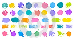 Abstract colorful brush strokes set splashes collection color drop spot paint blot. photo