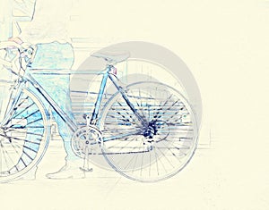 Abstract colorful Business man and bicycle on walking street on watercolor illustration painting