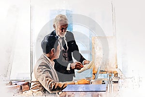 Business teamwork discuss and meeting in meeting room on watercolor illustration painting background.