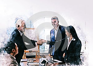 Business teamwork discuss and meeting in meeting room on watercolor illustration painting background.