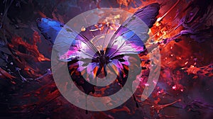 Abstract colorful butterfly flying. AI Generative