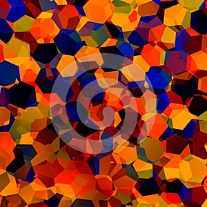 Abstract Colorful Chaotic Geometric Background. Generative Art Red Blue Orange Pattern. Color Palette Sample. Hexagonal Shapes.