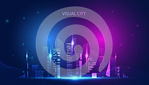 Abstract colorful city concept visual city hologram online city simulation