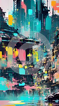 Abstract colorful city illustration ai generated