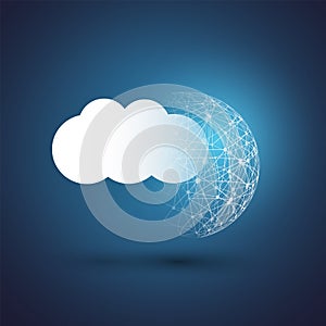 Cloud Computing Design Concept with Wireframe - Digital Network Connections, Technology Background