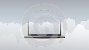 Cloud Computing Design Concept with Laptop and Clouds - Digital Network Connections, Technology Background