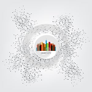 Colorful Smart City Design Concept - Digital Network Connections, Technology Background