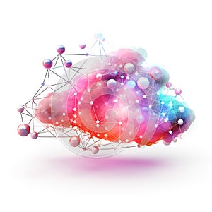 Abstract colorful cloud shape with network connection and spheres