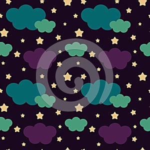 Abstract colorful clouds in the starry night seamless pattern background illustration