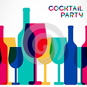 Abstract colorful cocktail glass and wine bottle seamless background. Concept for bar menu, party, alcohol drinks, celebration ho