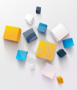 Abstract colorful composition with 3d cubes. Top view
