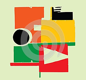 Abstract colorful composition in the style of constructivism. Poster template with copy space, vector illustration.