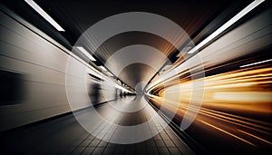 Abstract colorful concentric light trail accelerating through a tunnel. AI generated