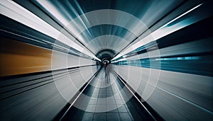 Abstract colorful concentric light trail accelerating through a tunnel. AI generated