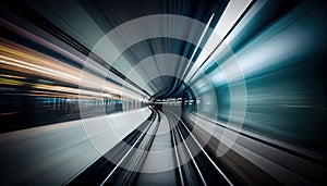 Abstract colorful concentric light trail accelerating through a tunnel. AI generated