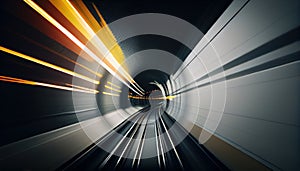 Abstract colorful concentric light trail accelerating through a tunnel. AI generated