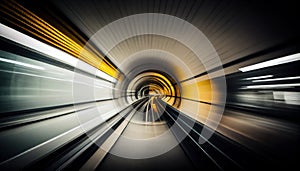 Abstract colorful concentric light trail accelerating through a tunnel. AI generated