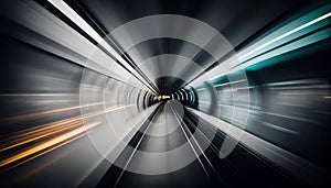 Abstract colorful concentric light trail accelerating through a tunnel. AI generated