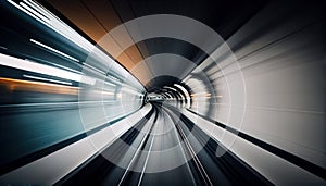 Abstract colorful concentric light trail accelerating through a tunnel. AI generated