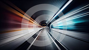 Abstract colorful concentric light trail accelerating through a tunnel. AI generated