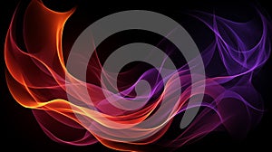 Abstract colorful curved wave flow on black background illustration. orange, red, purple color wavy pattern Generative AI